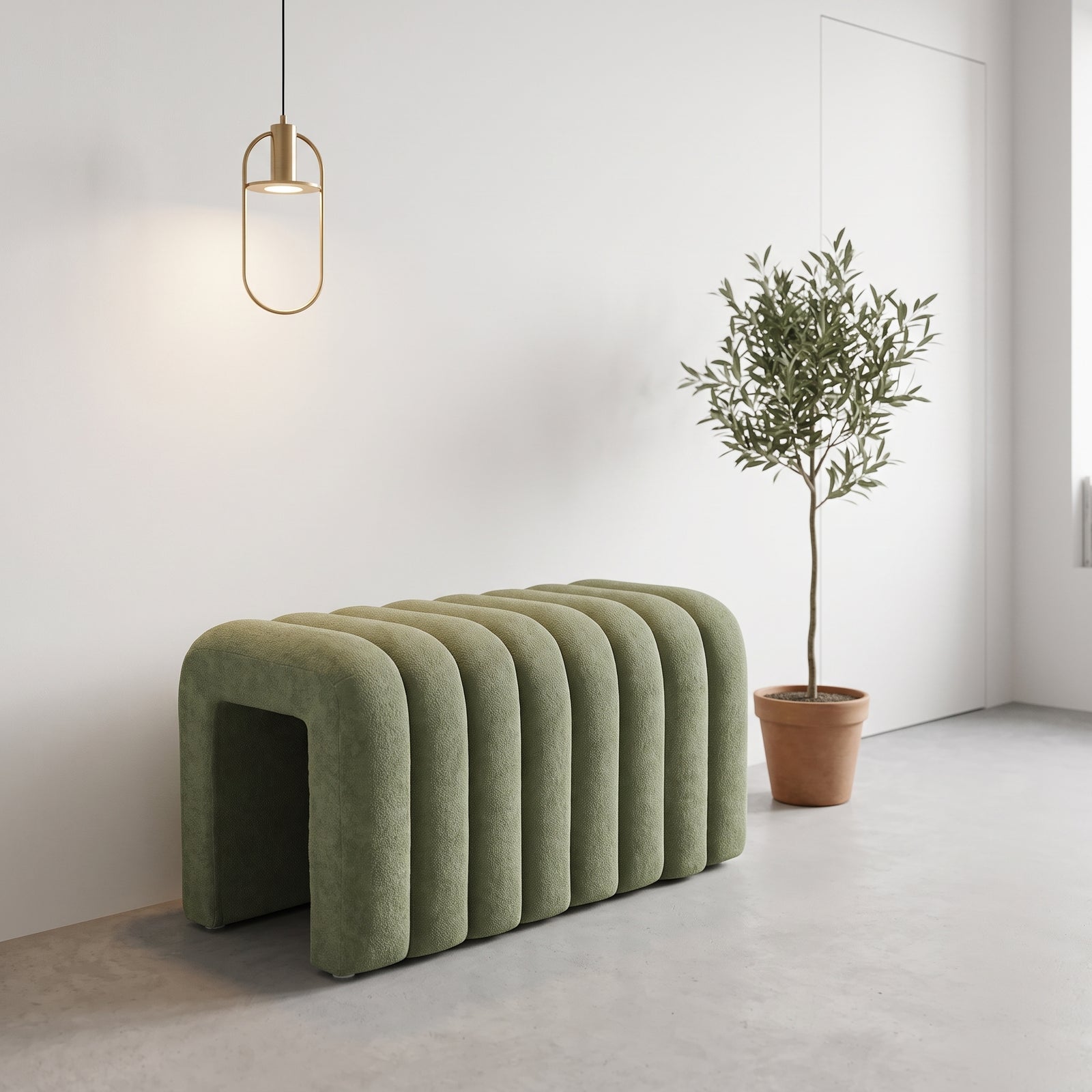 Modern U-shaped Upholstered Footstool Accent Stool | Green
