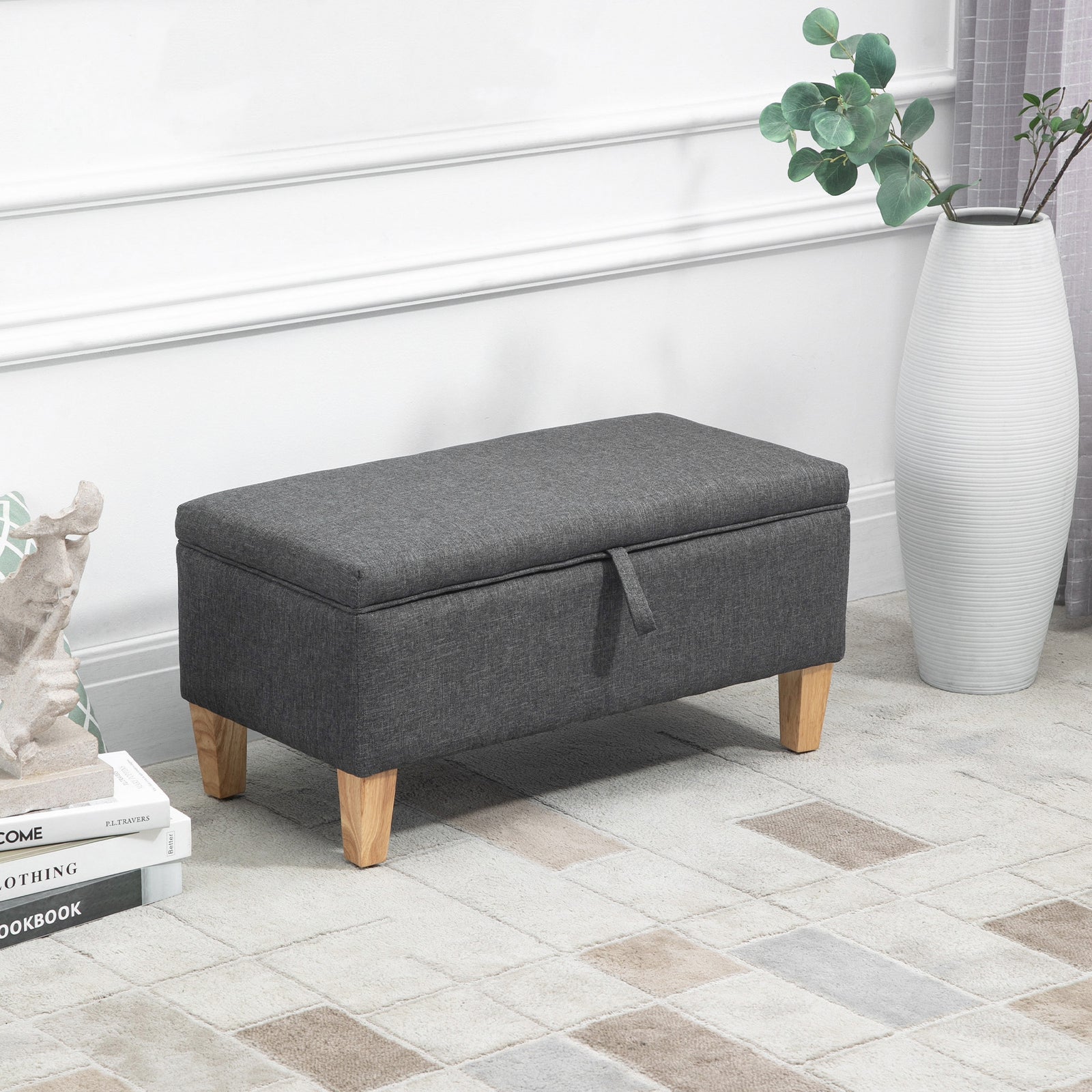Linen Storage Ottoman, Toy Box, Bed End | Dark Gray