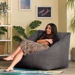 Morgan Cord Armchair & Pouffe Set | Charcoal