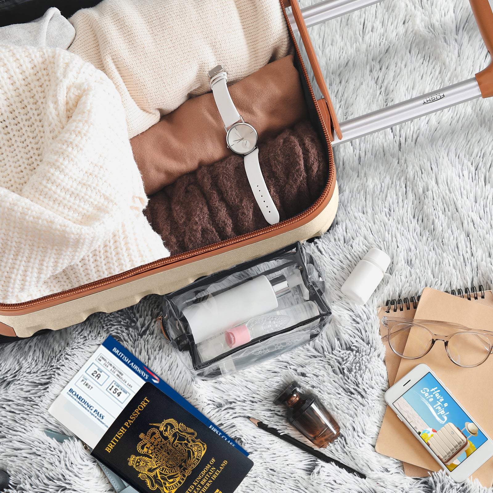 45x36x20cm Lightweight Underseat Cabin Carry On Suitcase - 100+ Airline Approved - Hard Shell Luggage - 4 Wheels | 45 x 36 x 20cm | Cream