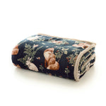 Woodland Wildlife Throw – Forest Animal Flannel & Sherpa, 140x180cm | 140cm x 180cm | Navy Blue