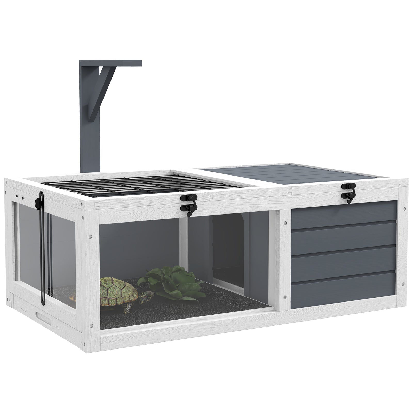 Tortoise House, Wooden Tortoise Table W/ Wooden Lamp Holder - Grey