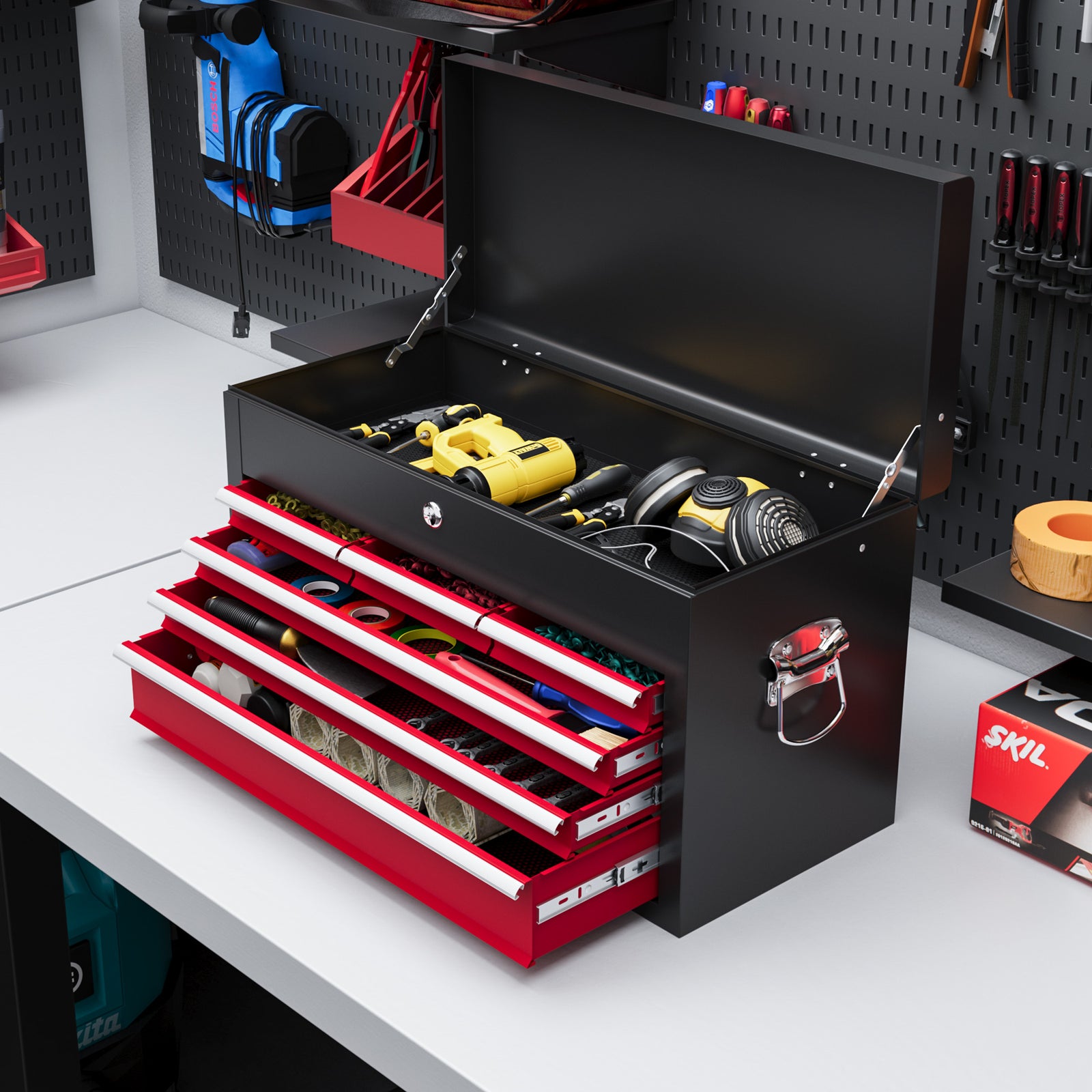 6 Drawer Tool Chest, Lockable, Portable | Red