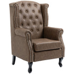 Chesterfield Style Wing Back Armchair Tufted Accent Chair | One Size | Brown