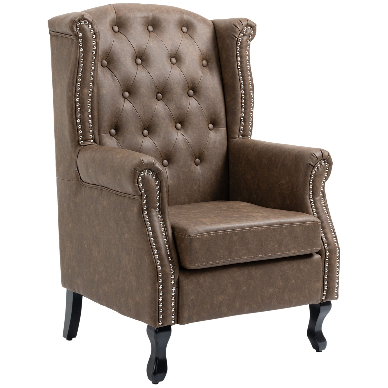 Chesterfield Style Wing Back Armchair Tufted Accent Chair | One Size | Brown