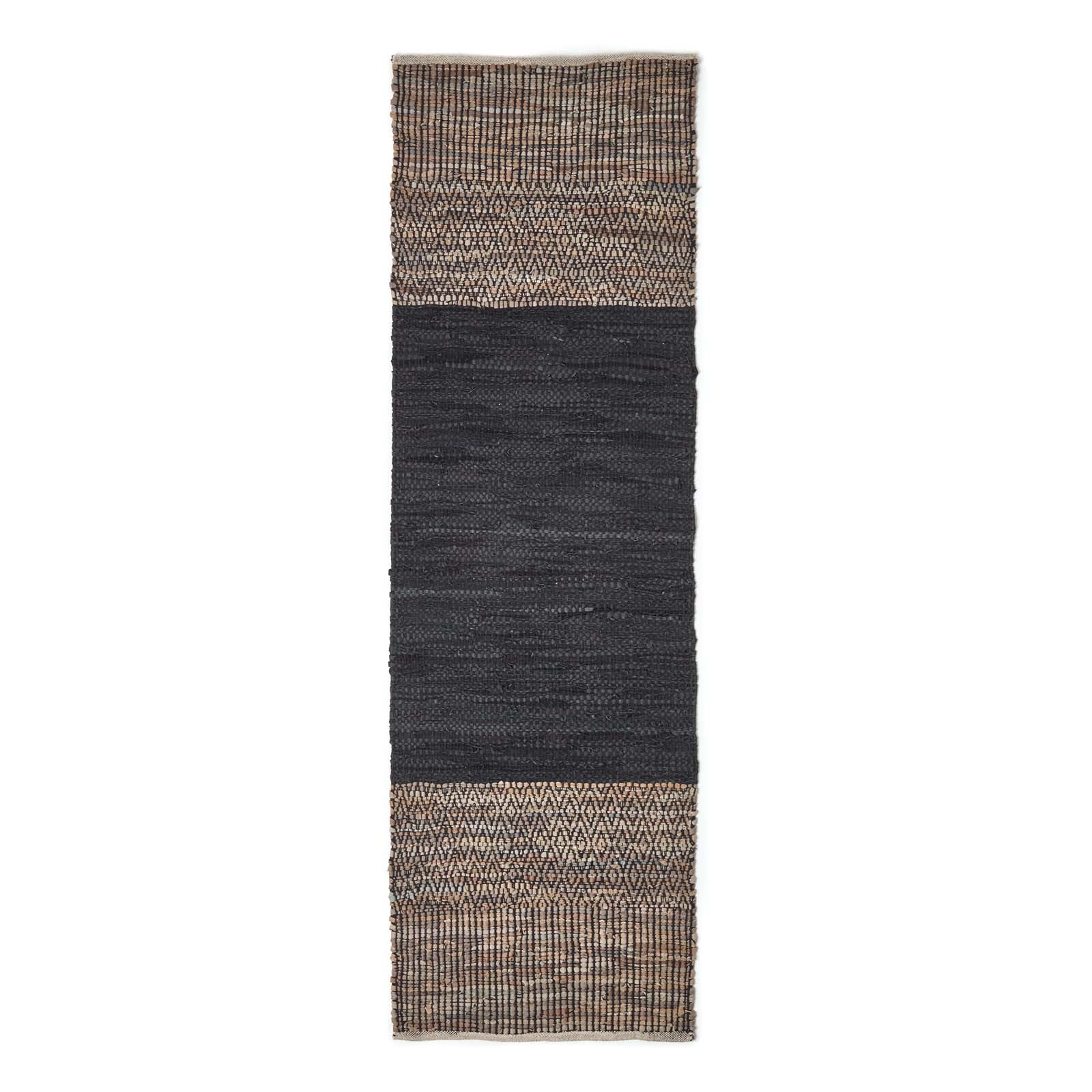 Recycled Leather Handwoven Herringbone Rug | 200cm | Black