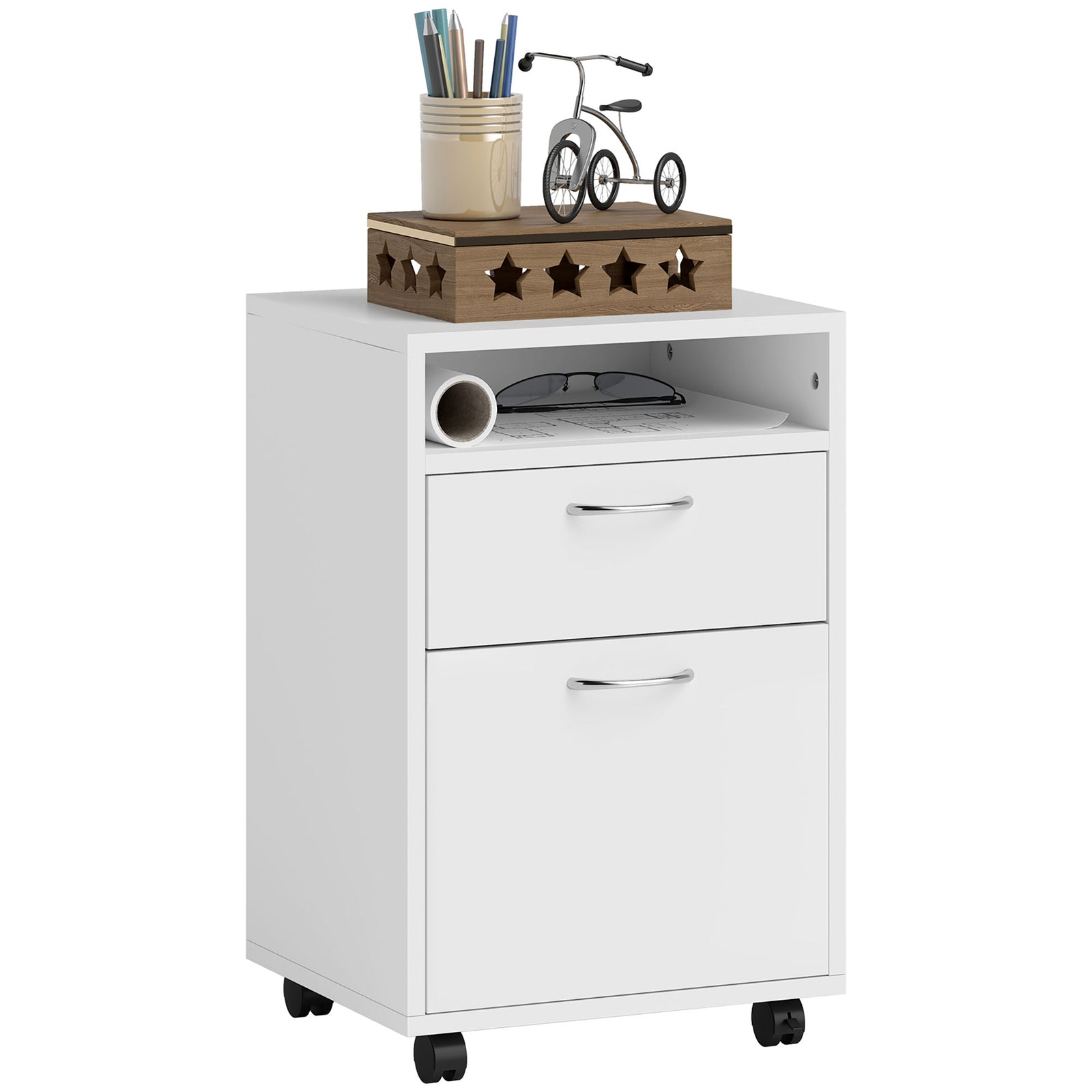 60cm Storage Cabinet With Drawers And Open Shelf,white | One Size | White