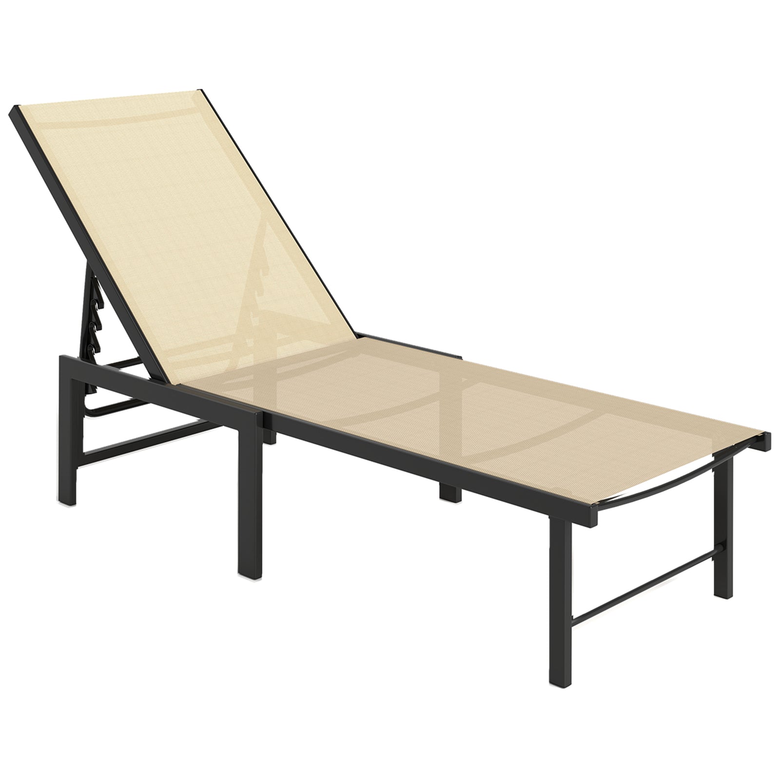 Sun Lounger, 5-level Reclining Sunbed | Khaki