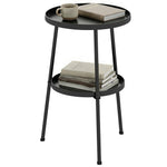 Patio Side Table, 2-tier Round Coffee End Table | Black