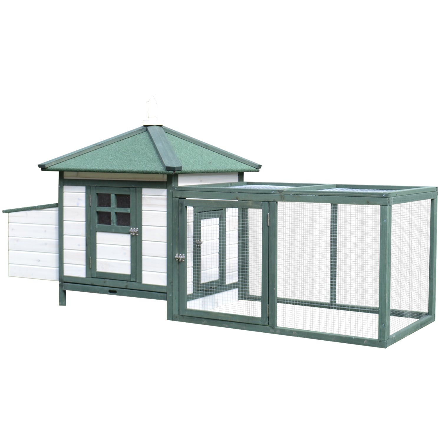 Pawhut Chicken Coop Hen Poultry House W/ Nesting Box Outdoor Run Patio Wooden | Green