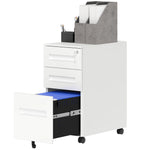 Lockable Mobile Filing Cabinet W/ 3 Drawers | Small | White