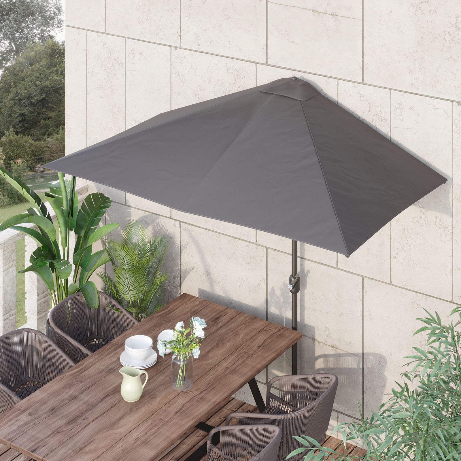 2.3m Half Round Parasol W/ Crank Handle