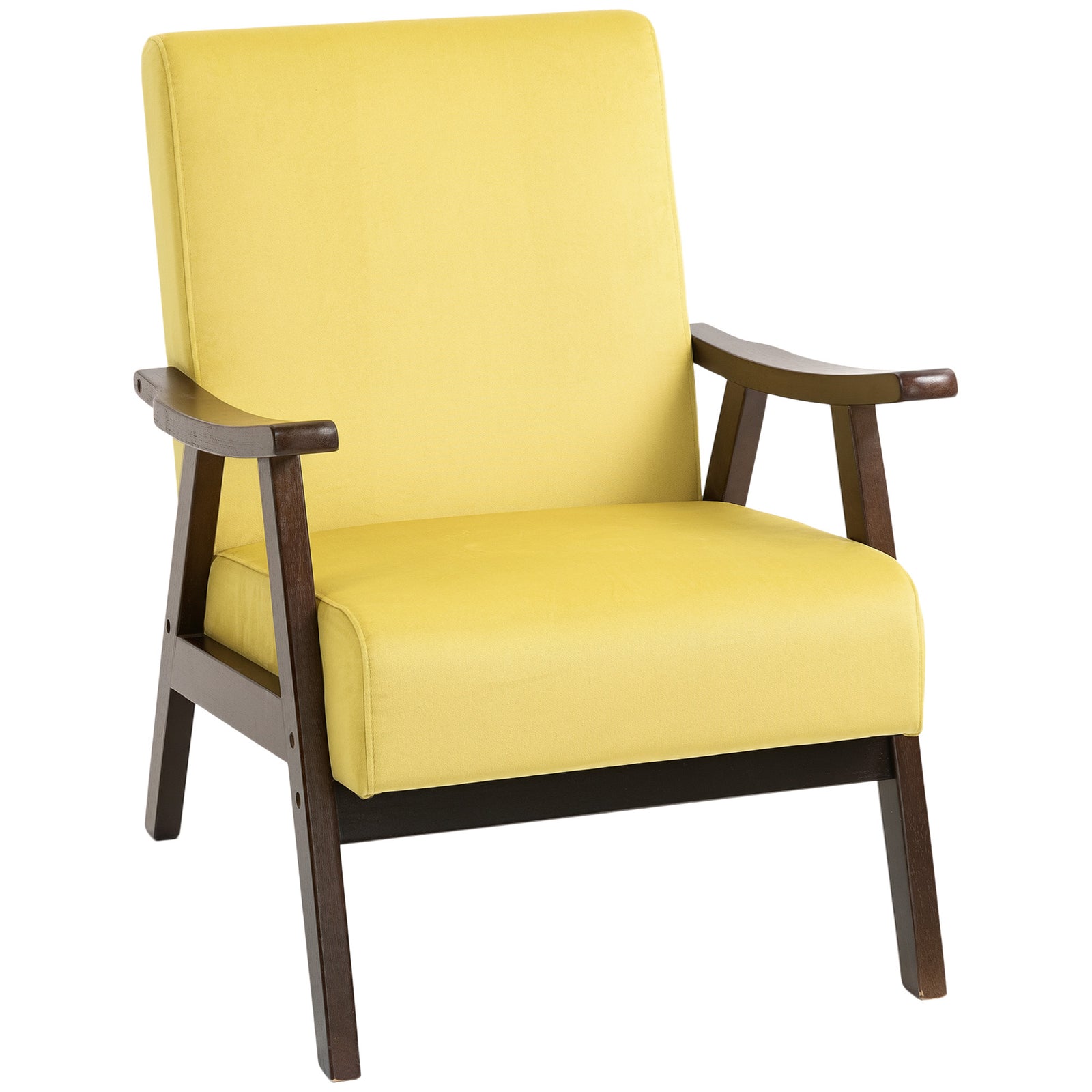 Velvet Armchair With Solid Wood Frame And Thick Padded | One Size | Yellow