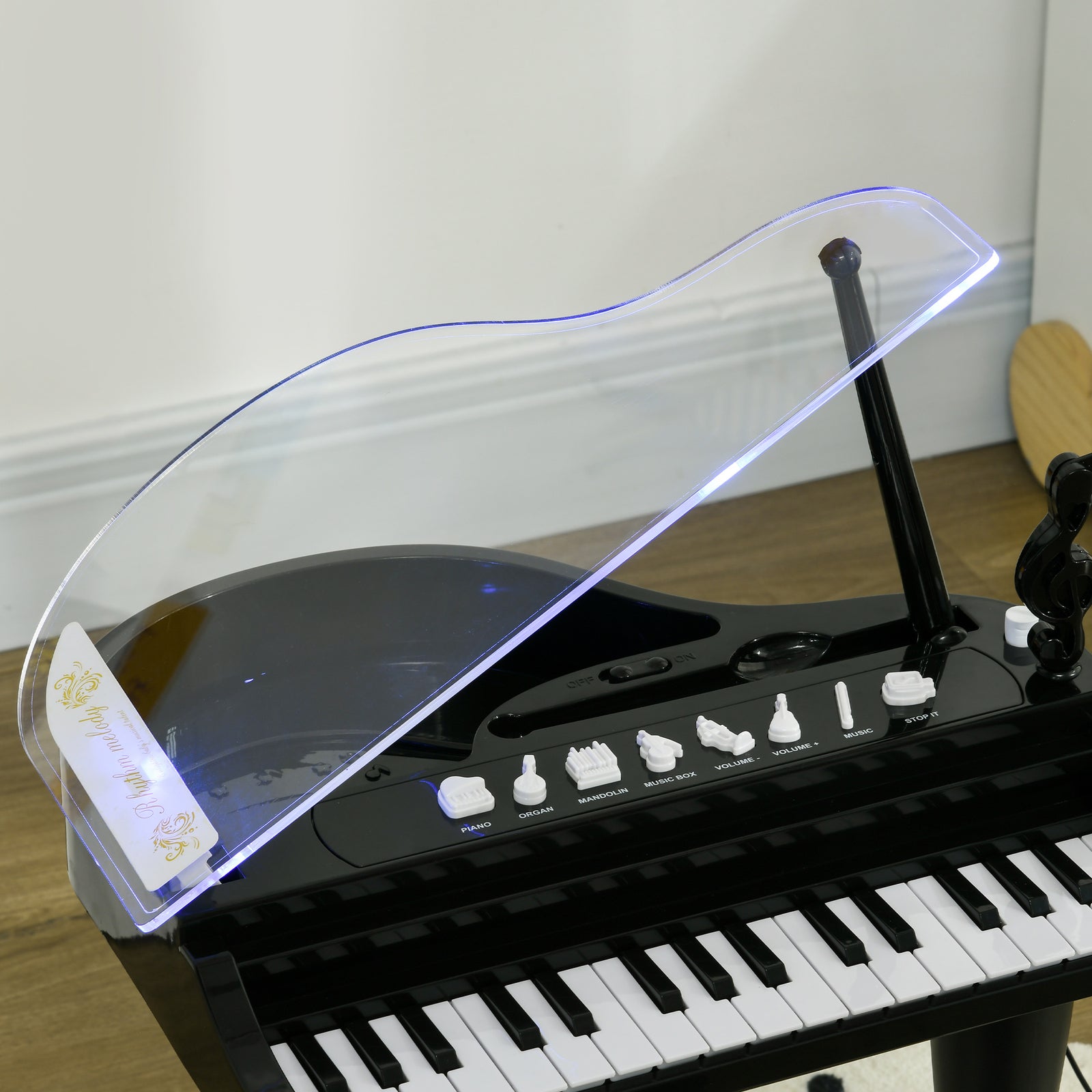 32 Keys Kids Piano Keyboard With Stool, Lights, Microphone | Black