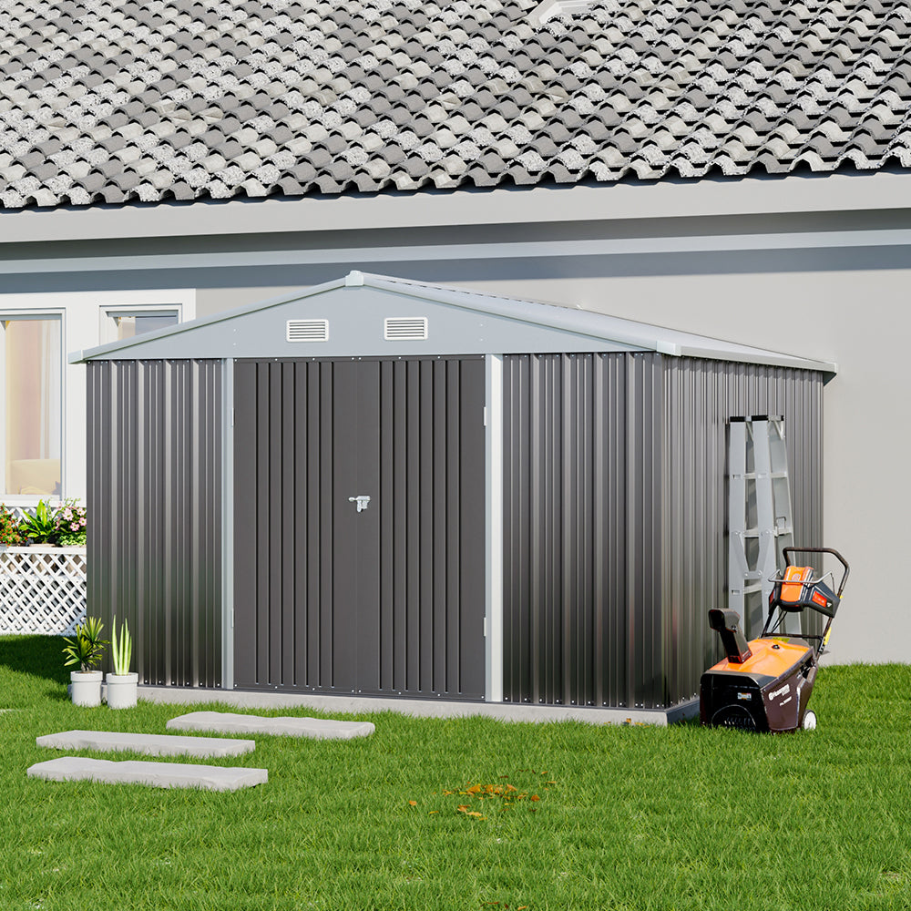 10x10ft  Galvanised Tool Storage Shed Outdoor Metal Storage Shed With Lockable Door