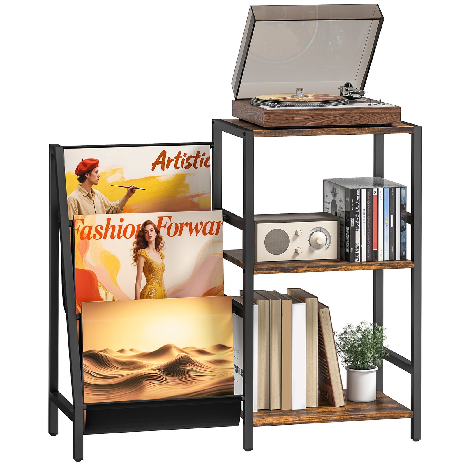 Record Player Stand, 3-tier Side Table With Vinyl Record Storage | Brown
