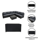 Rattan Modular 7 Piece Furniture Set & 700l Storage Box | Black