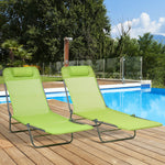 Outsunny 2 Folding Sun Loungers W/ Adjustable Backrest - Green