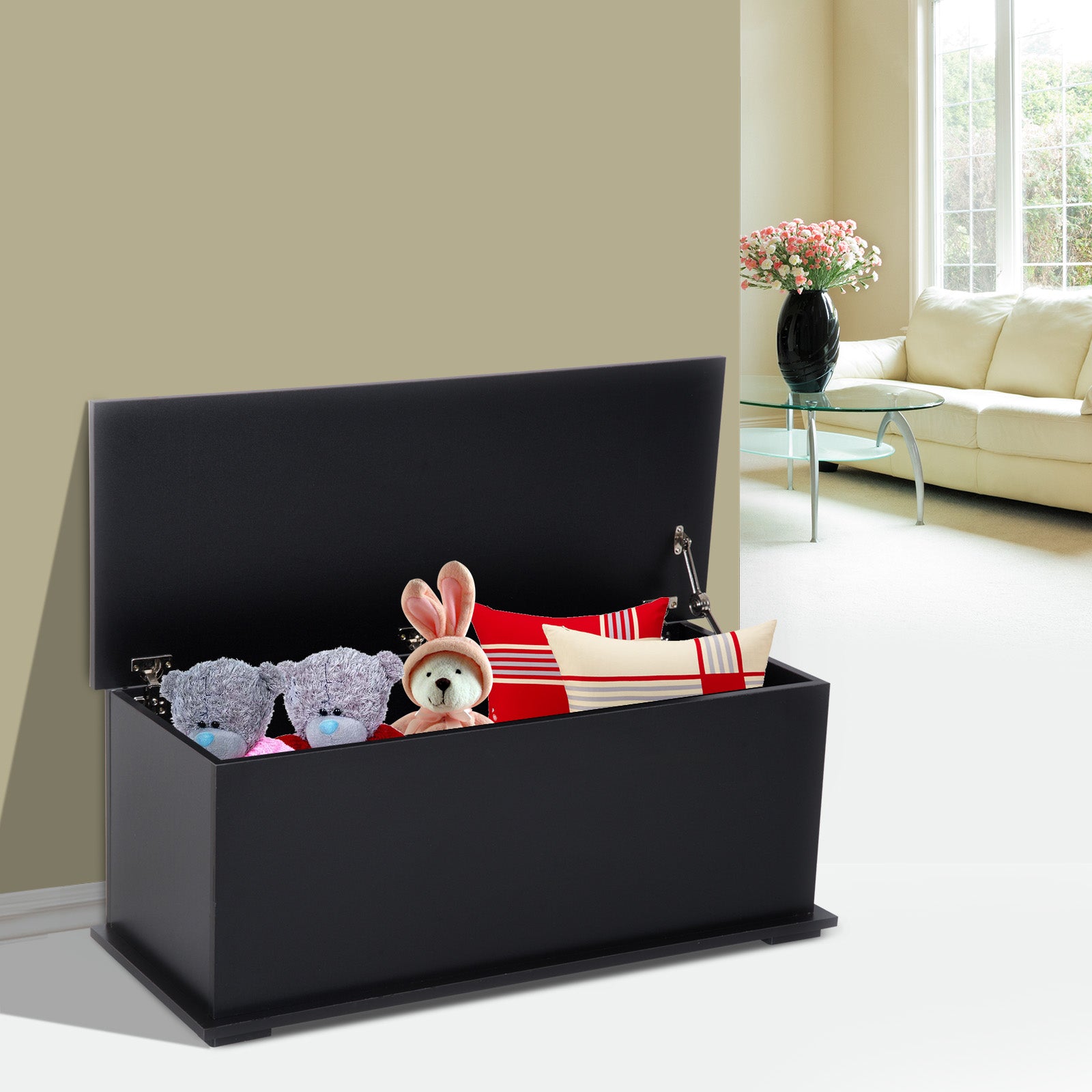 Storage Box Chest With Lid Spacious Collect Chipboard | One Size | Black