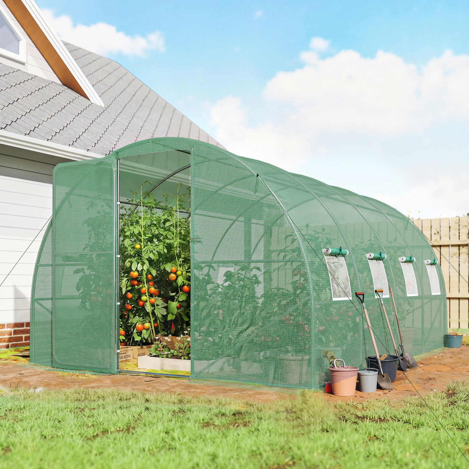 Walk-in Polytunnel Greenhouse With Windows, Garden Tunnel | L | Green