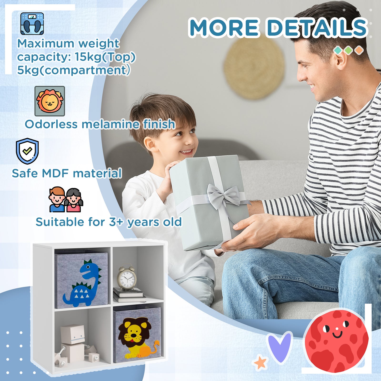 Toy Organiser With Two Non-woven Fabric Drawers For Bedroom - White