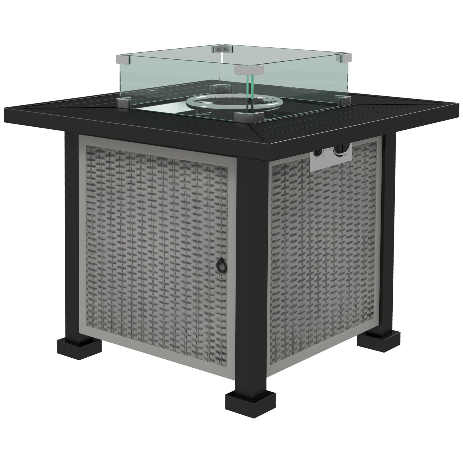 Square Propane Fire Pit Table 50,000 Btu W/ Glass