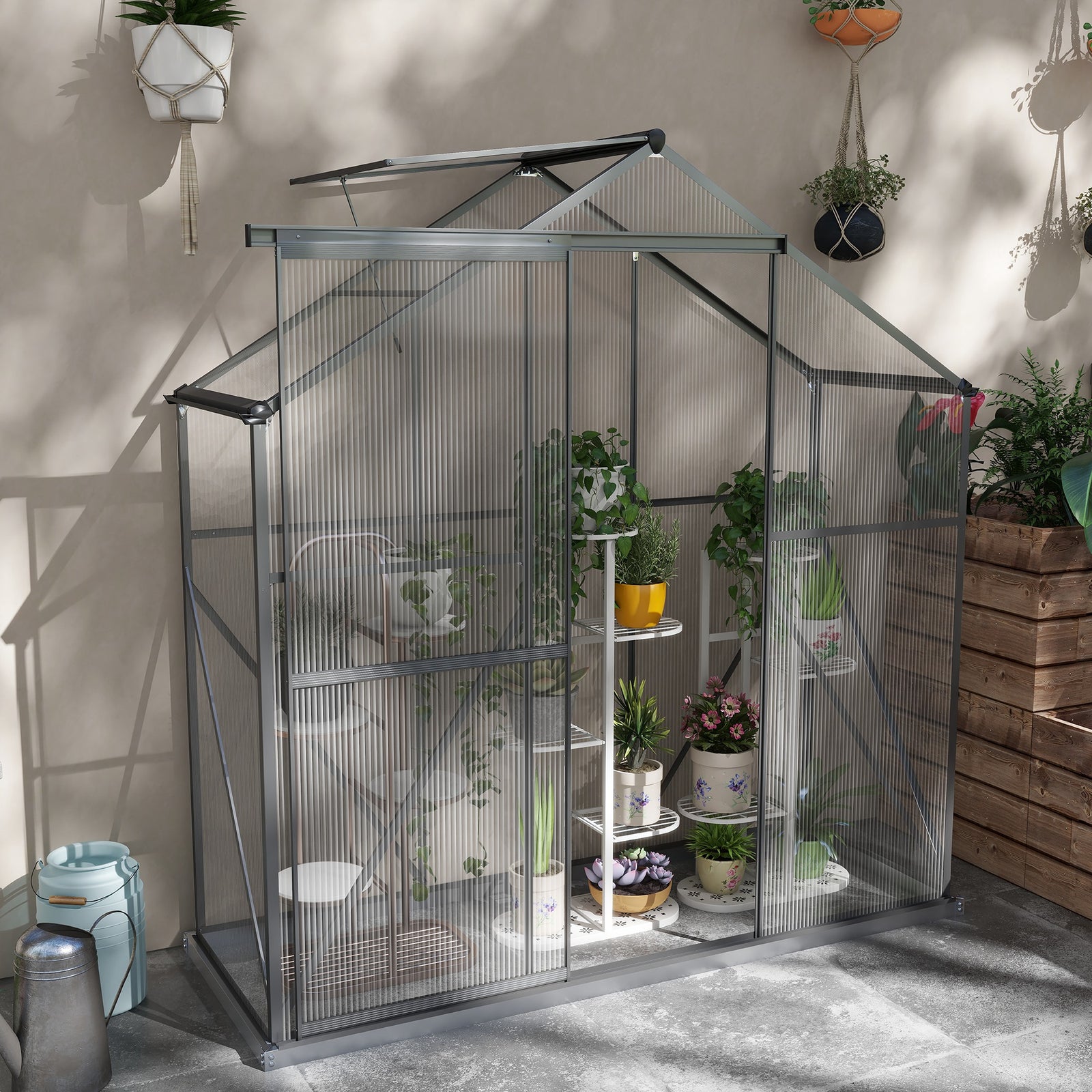 6x2.5ft Aluminium Polycarbonate Greenhouse | Dark Gray