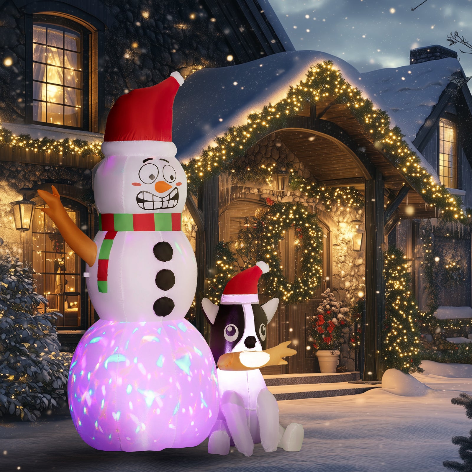 6.2ft Christmas Blow Up Snowman With Dog
