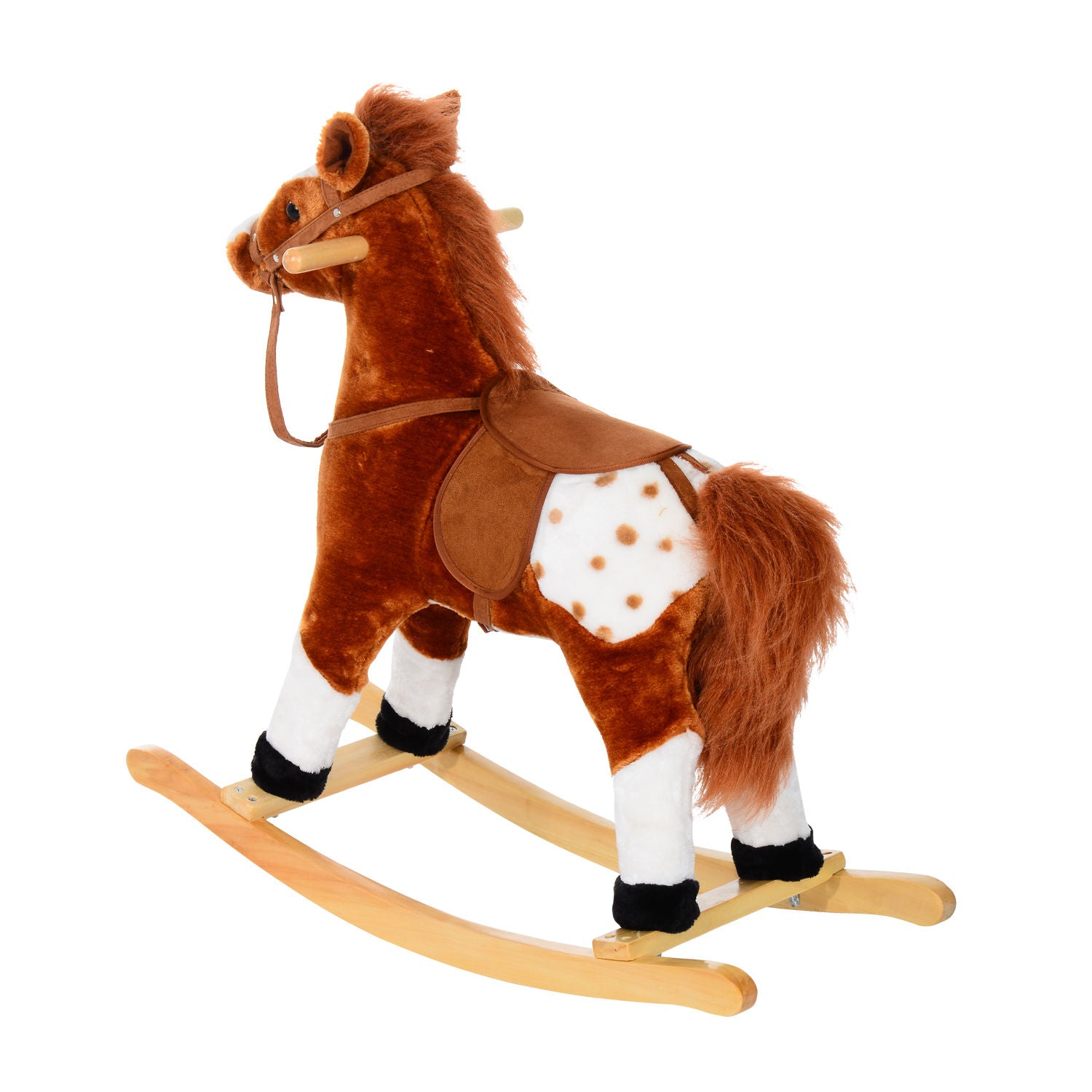 Rocking Horse Toy Plush Wood Pony Riding Rocker Neigh Sound | Brown