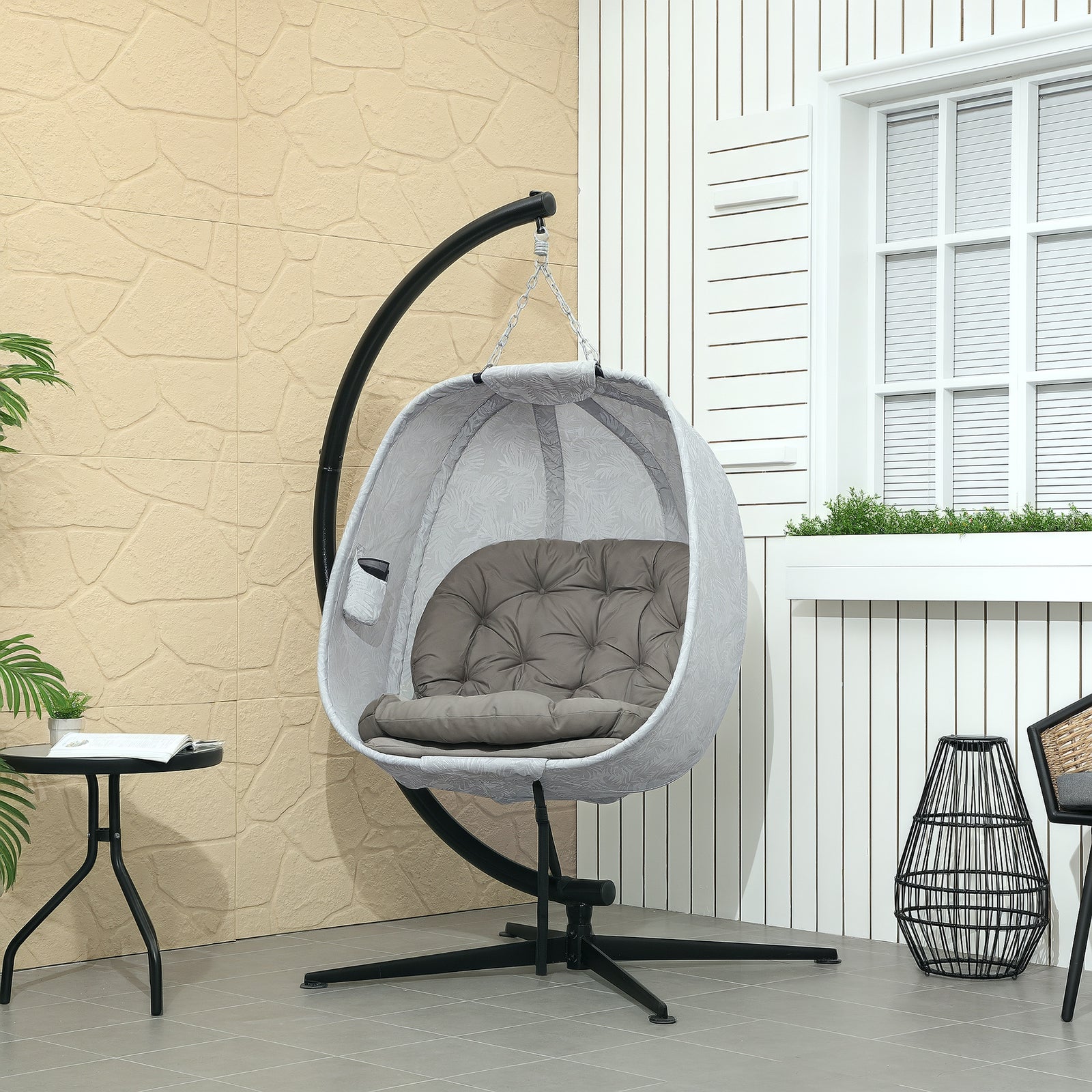 Hanging Egg Chair Outdoor Indoor Swing Chair, Folding Basket | Sand