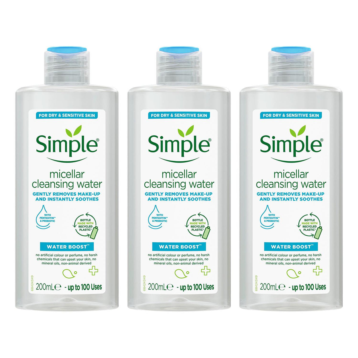 Water Boost Hydrating Micellar Water Cleanser For Dry Skin, 3pk X 200ml | Set of 3 | White