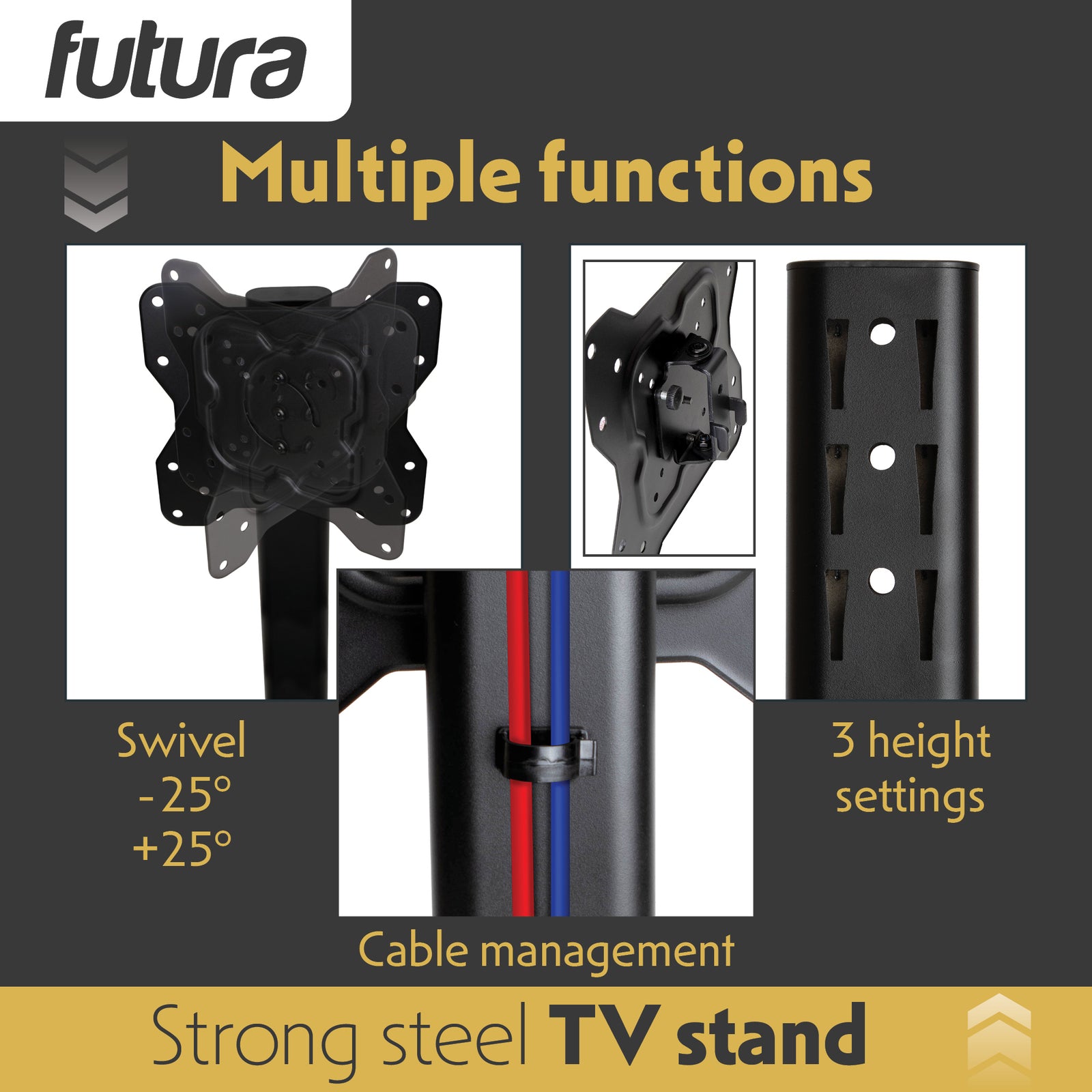Universal Tv Stand 17 To 55 Inch Tvs, Swivel, Rotation & Height Adjustable, 20kg Load, Max Vesa 200x200mm Glass Base