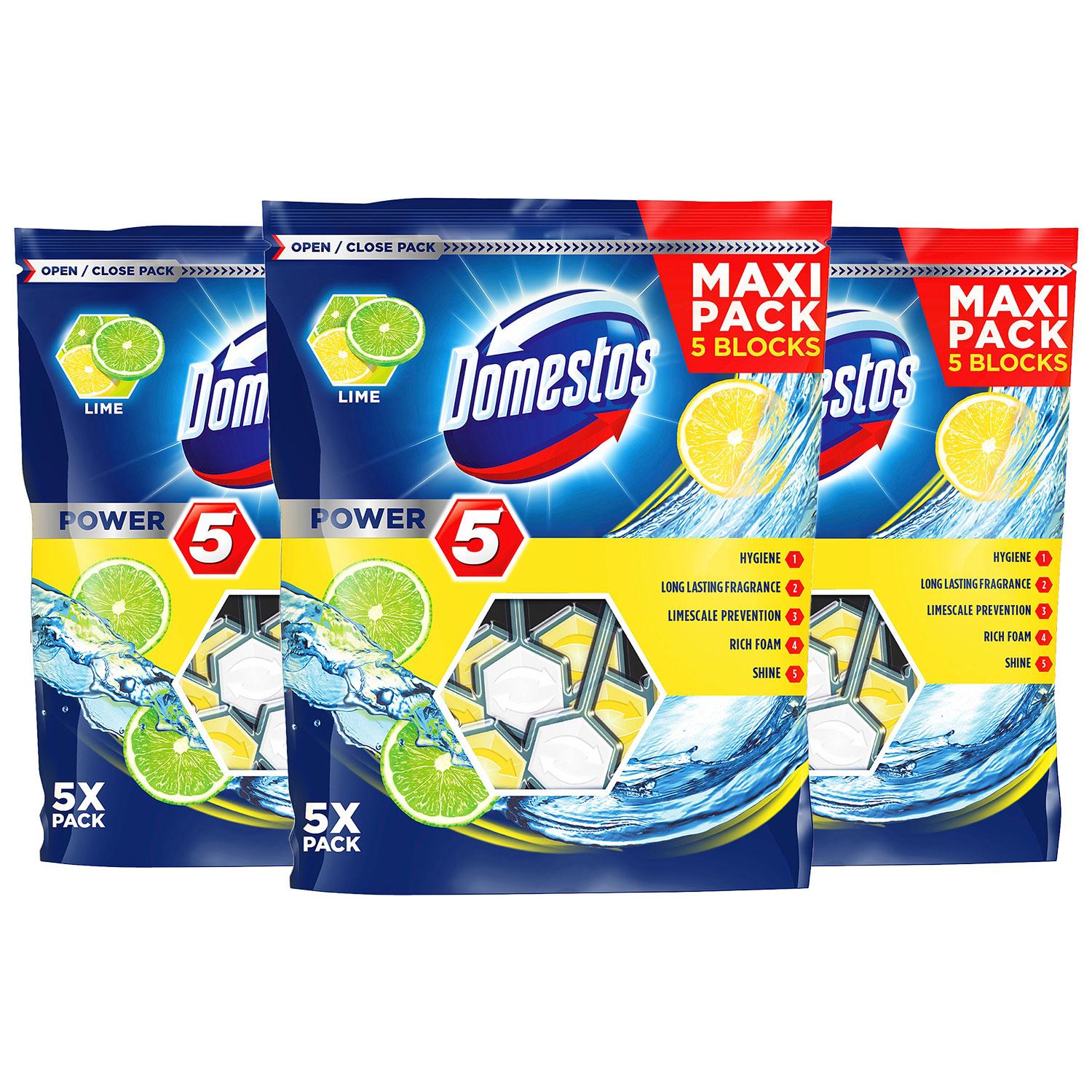 Power 5 Lime Toilet Rim Blocks For Long Lasting Protection 55g, 3pk