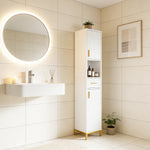 HYGRAD BUILT TO SURVIVE Slim Bathroom Tall Storage Cabinet – Freestanding Floor Cupboard With 2 Doors, 5 Shelves & Drawer