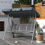 3 Seater Metal Swing Chair Patio Bench With Canopy Dark Grey