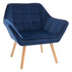 Velvet-feel Accent Chair With Arms Slanted Back Wood Legs | One Size | Blue