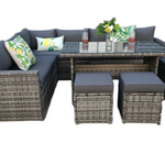 The Tarporley Grey 9 Seat Corner Rattan Dining Set - Fixed Table
