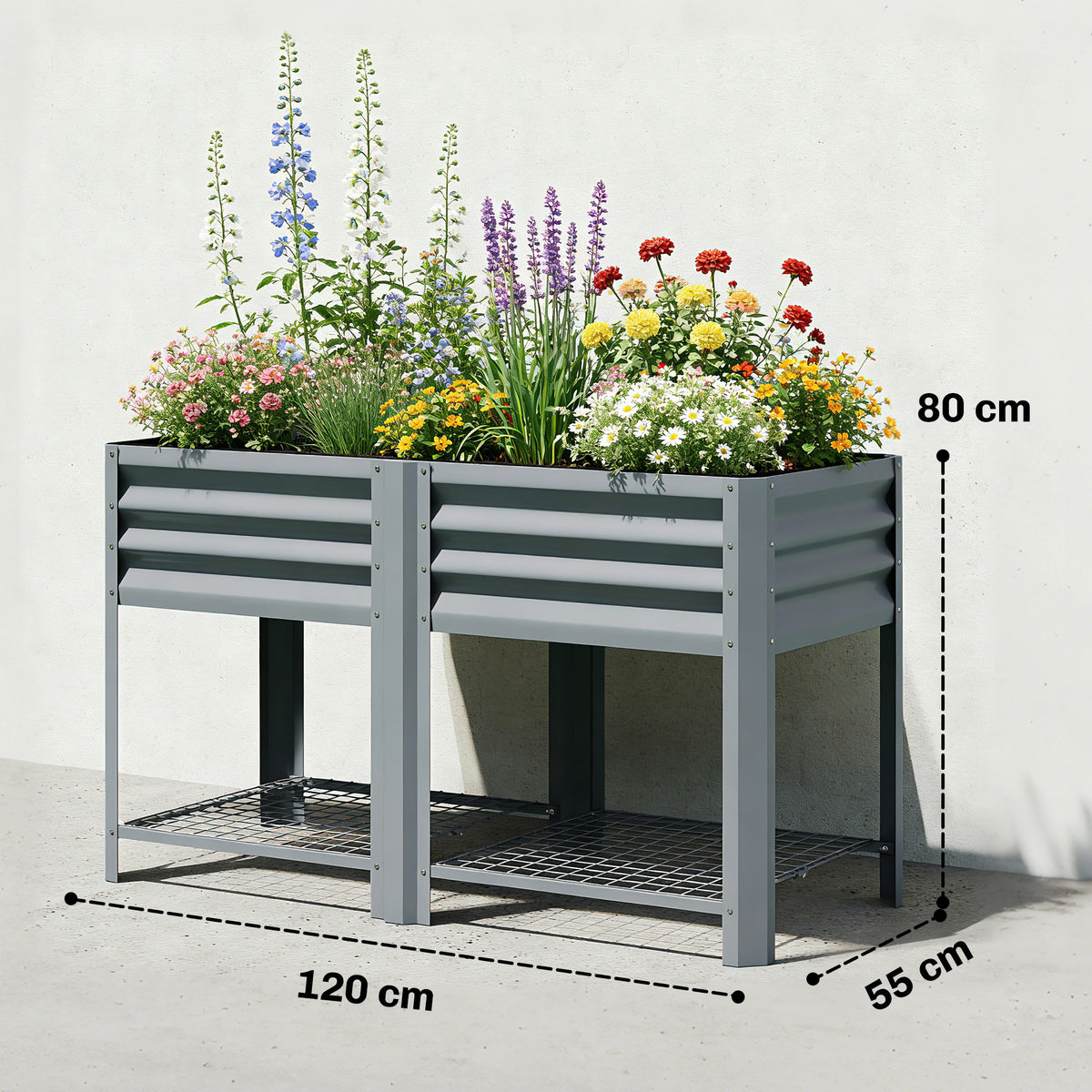 Outsunny Raised Garden Bed With Storage Shelf 120x55cm Grey