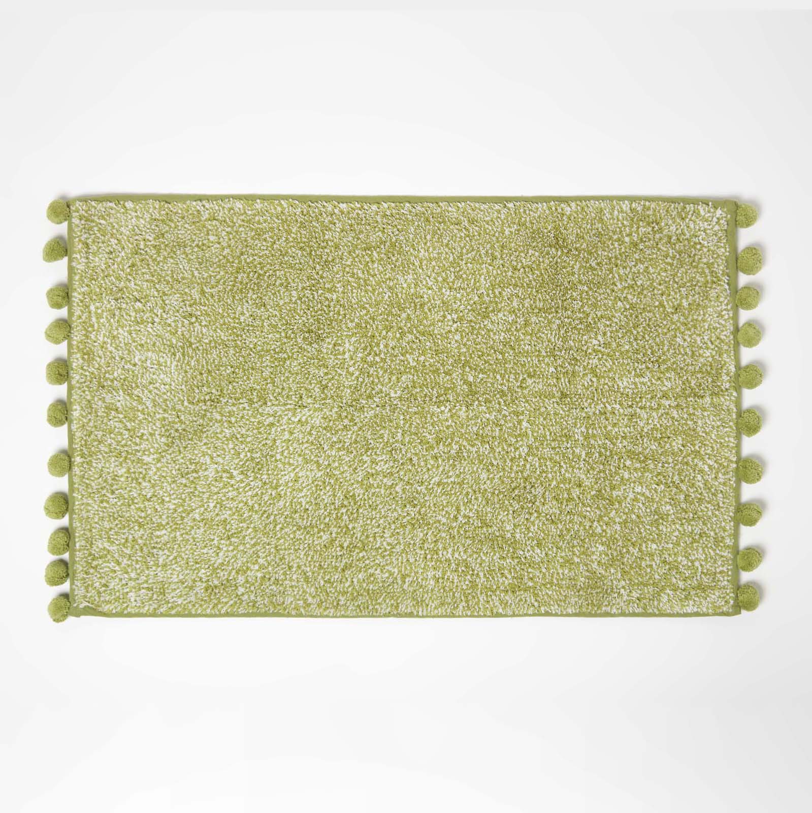 Tufted Cotton Bath Mat With Pom Pom Edges | 50 x 80cm | Sage Green