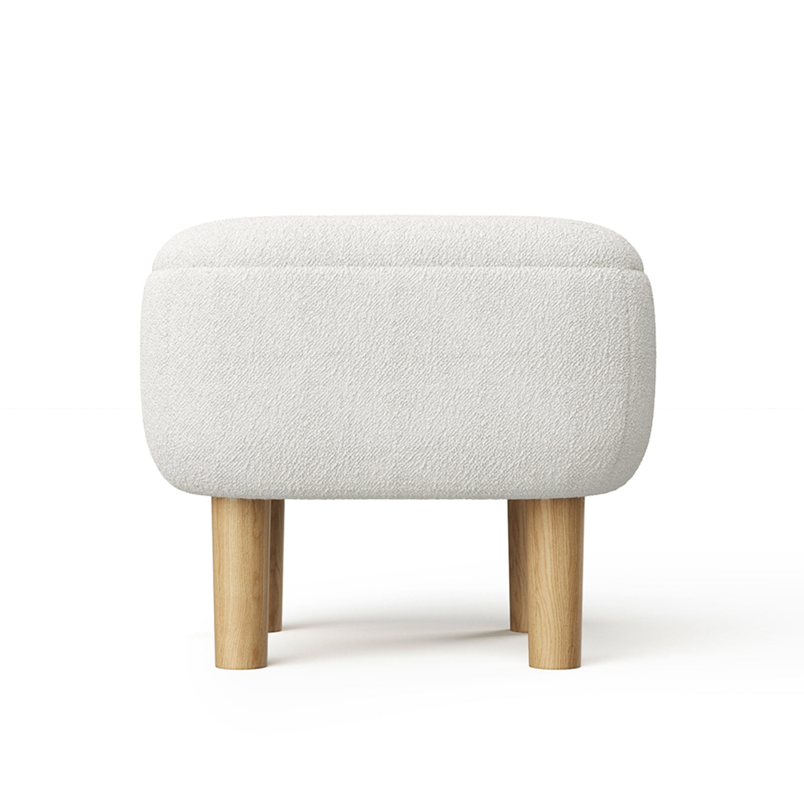 Teddy Fleece Footstool With Rubberwood Legs & Felt Pads | White
