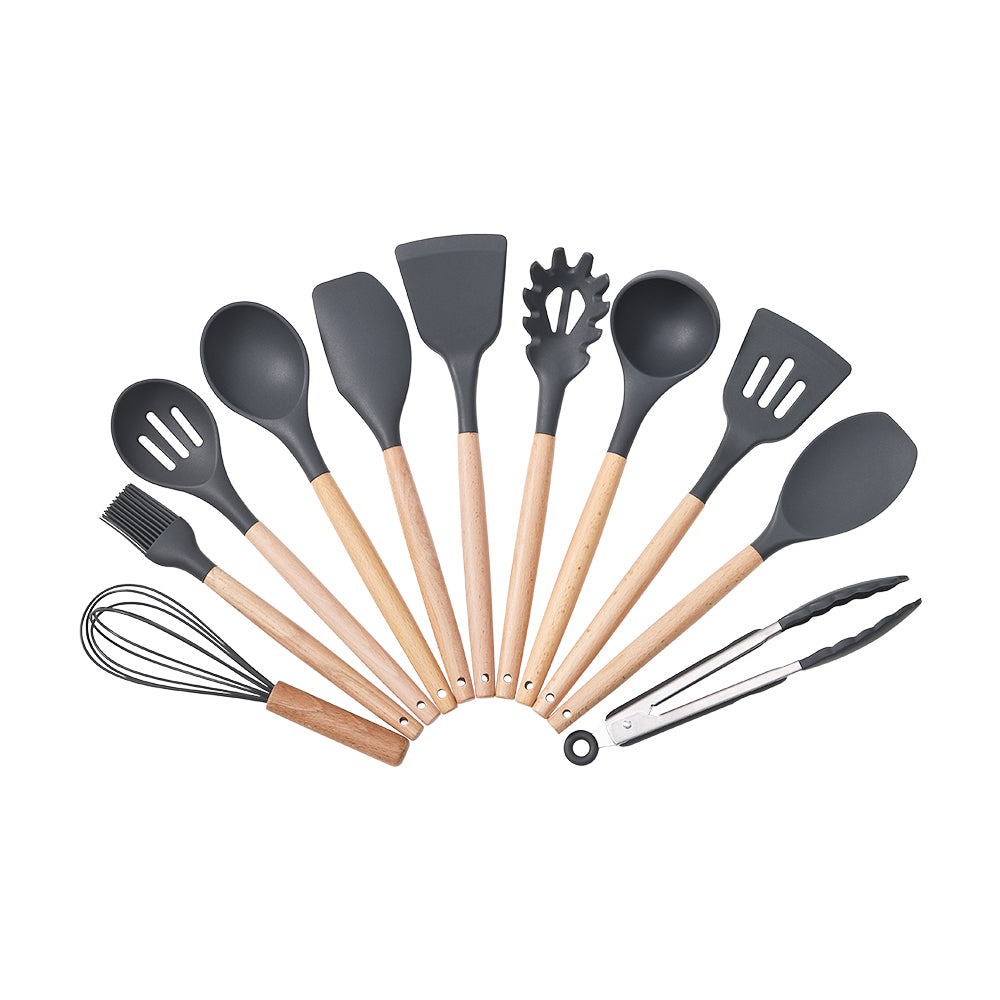 11-piece Silicone Kitchen Utensil Set For Nonstick Cookware | Dark Grey