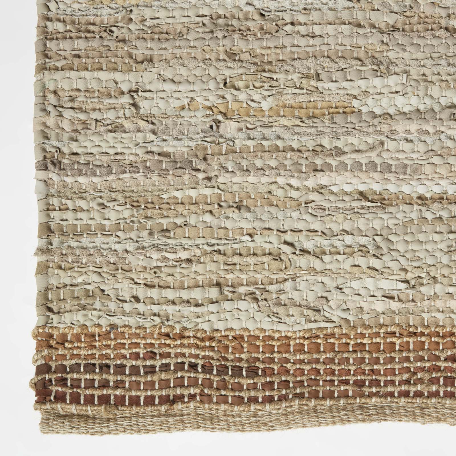 Recycled Leather Handwoven Stripe Rug | 150cm x 95cm | Brown
