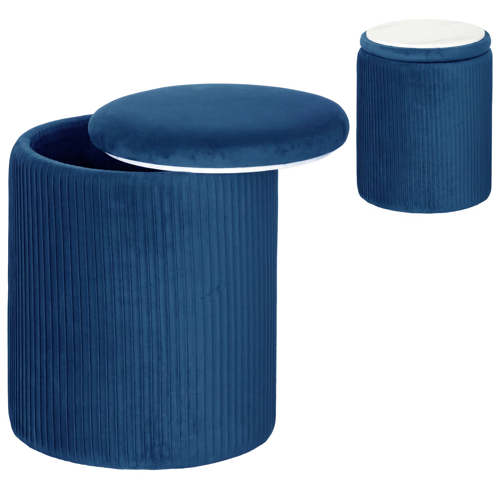 Round Storage Ottoman With Removable Top | Blue