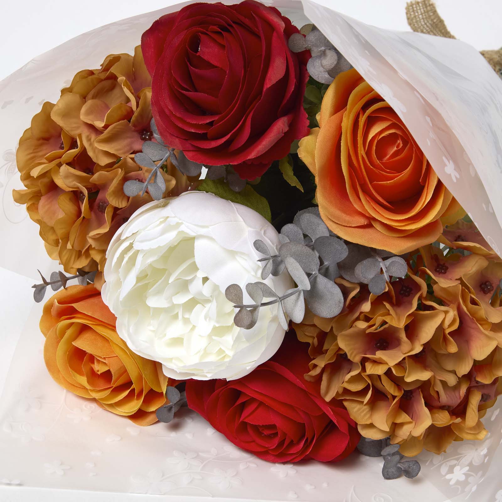 Artificial Orange Roses And Peonies Bouquet, 67 Cm