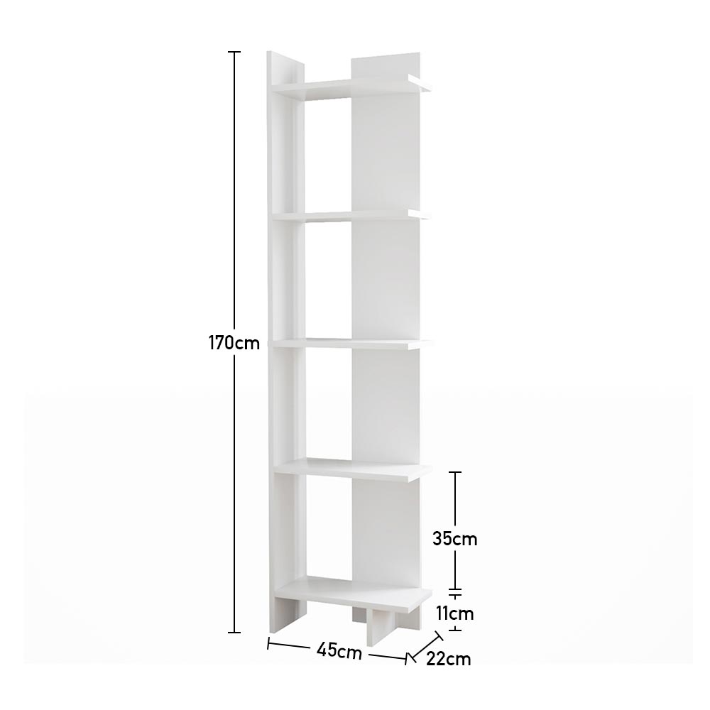 Modern 5-tier Corner Bookshelf Shelf Unit