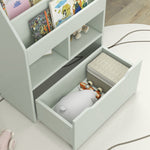 Kids Bookshelf, Toy Box W/ Storage Drawer, Wheels, For Bedroom | Green