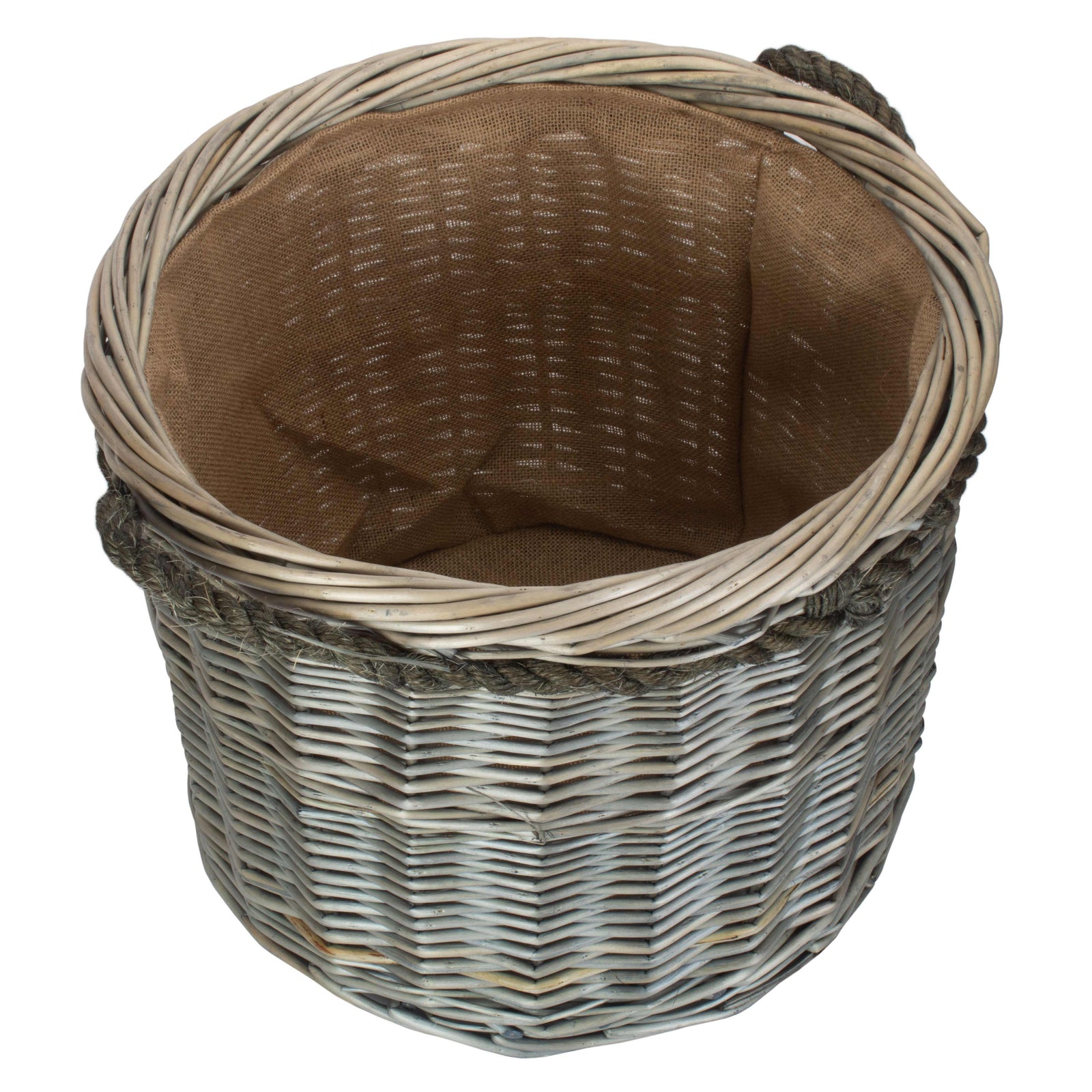 Wicker Rope Handled Antique Wash Round Log Basket | Medium | Brown