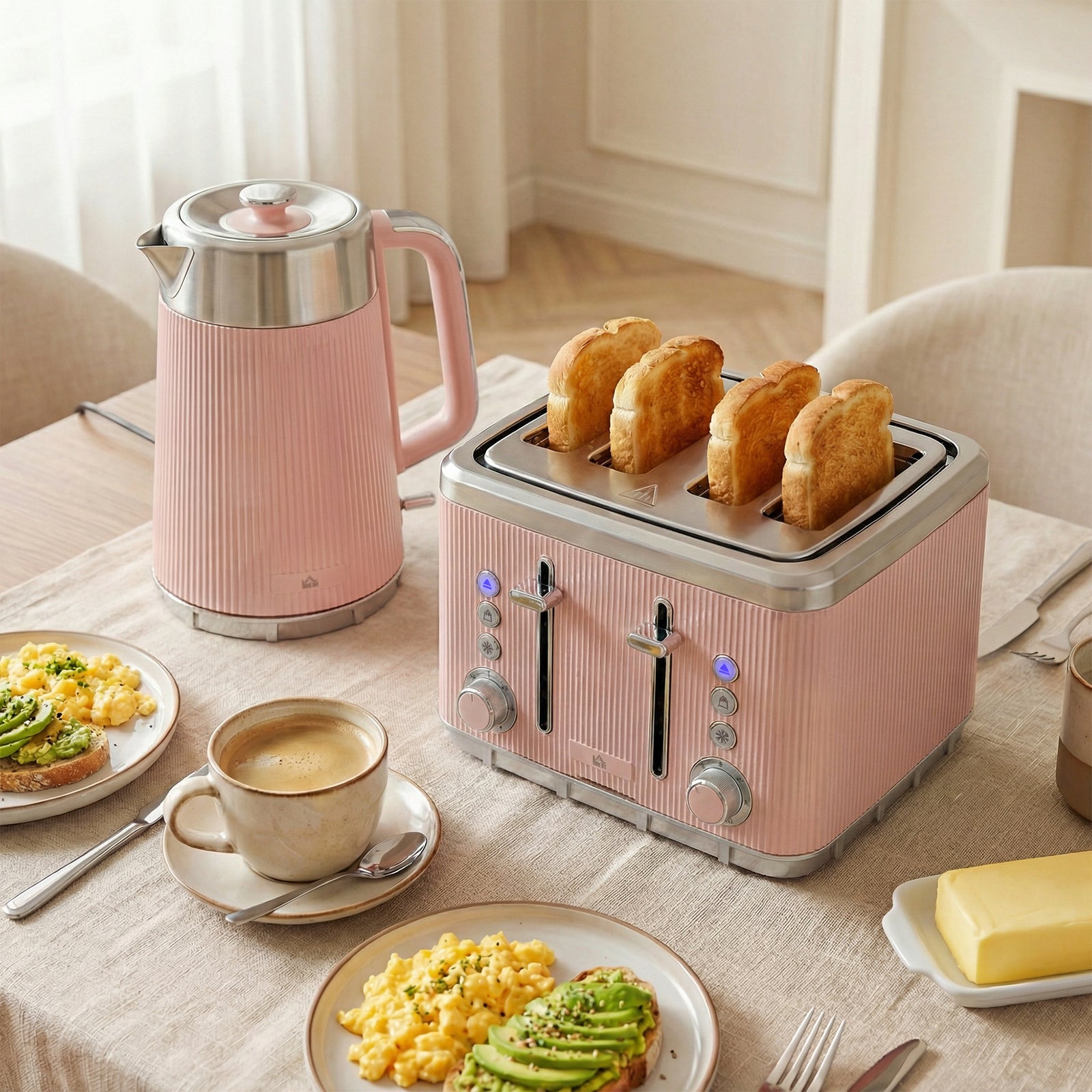 1.7l 3000w Rapid Boil Kettle And 4 Slice Toaster Set | Pink