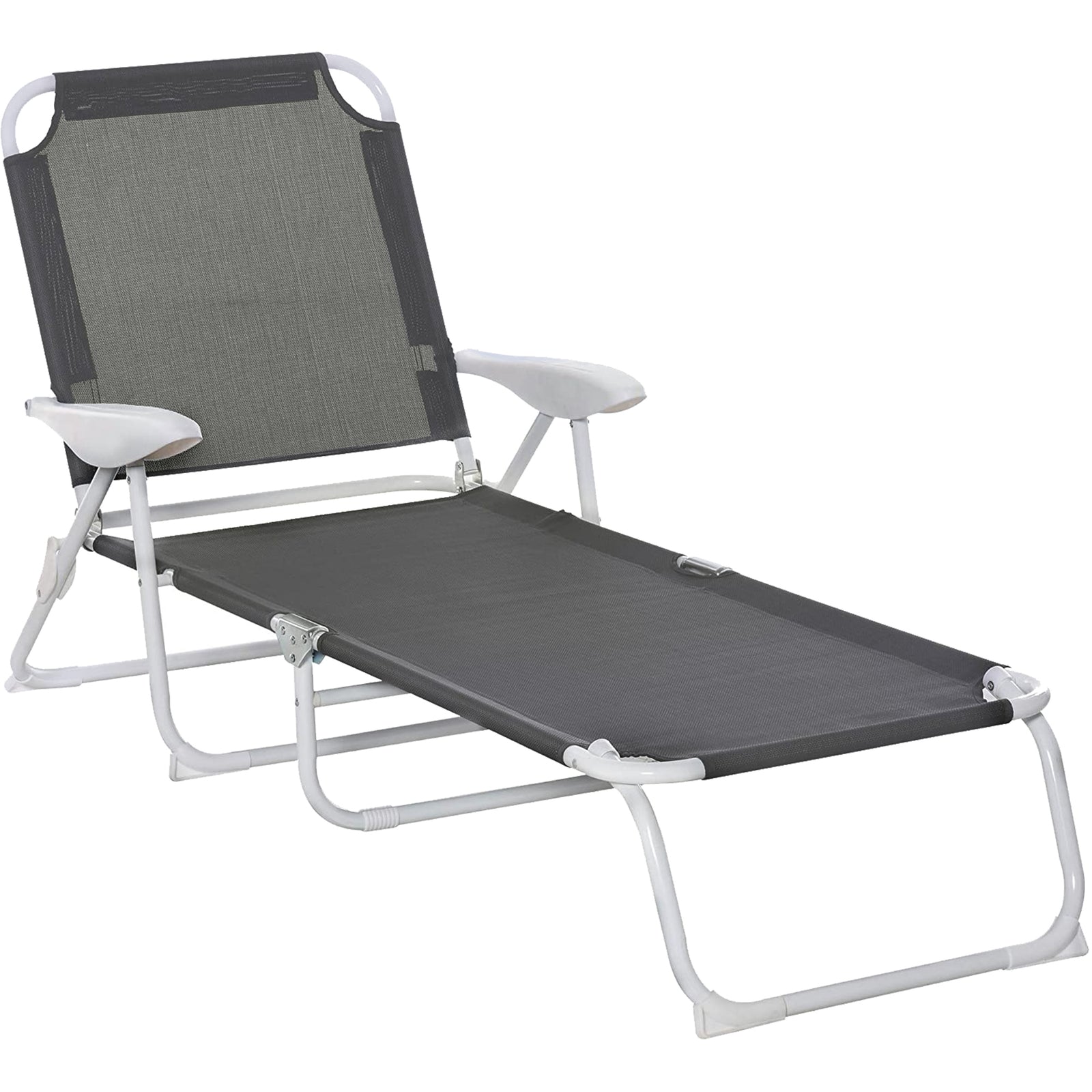 Folding Sun Beach Lounger W/ 4-level Backrest | Dark Gray