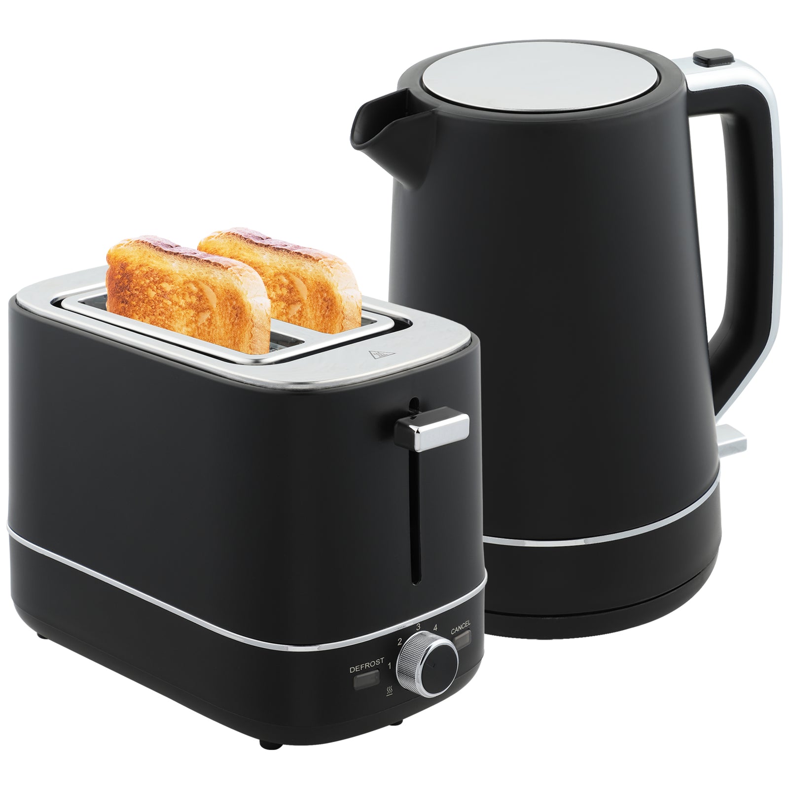 1.7l 3000w Fast Boil Electric Kettle And 2 Slice Toaster Set | Black
